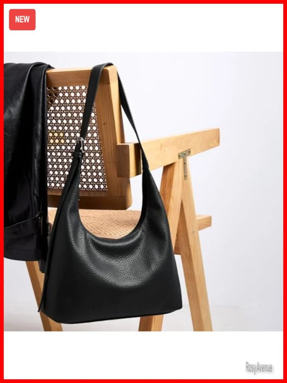 Vegan Leather Crescent Hobo Bag with Zipper Shoulder Strap